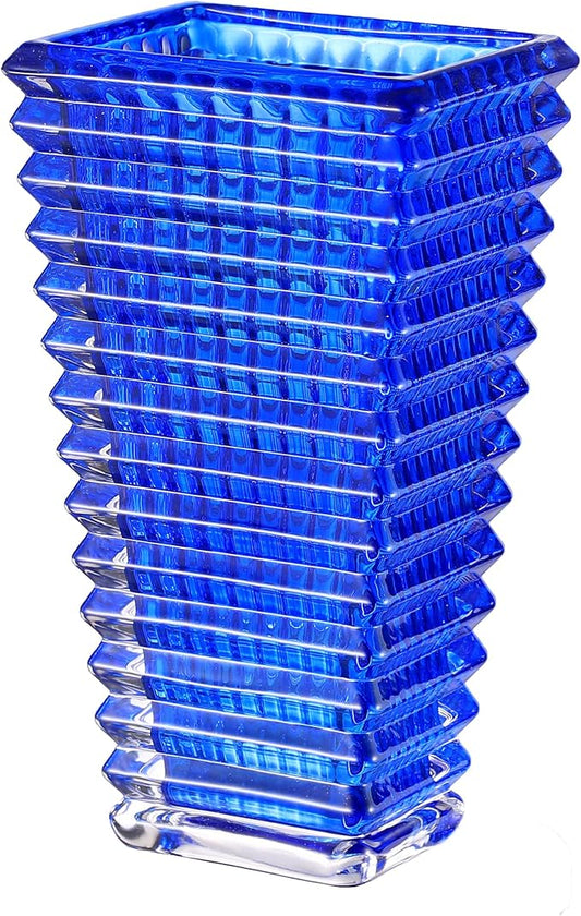 MCMCNCUIU Crystal Vase, Large Crystal Vases for Flowers, Large Flower Vase, Modern Blue Vases for Living Room, Bedroom, Kitchen, Dining Table, Mantle, Wedding, 9 Inches