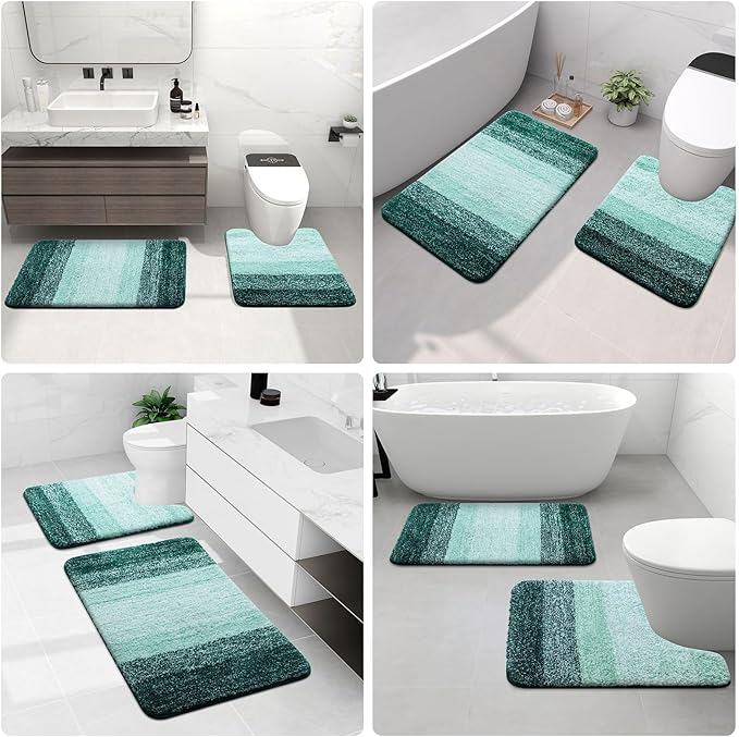 Arotive Microfiber Bathroom Rugs, Shaggy Soft and Absorbent Bath Rug, Non-Slip, Thick Plush Machine Washable Dry Bath Mats for Bathroom, Tub and Shower, 34x21, Dark Green