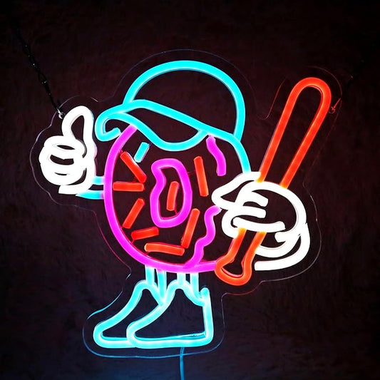 Donut Baseball Neon Sign Base Ball Donut Neon Light Donut LED Neon Sign for Sport Fan Club Wall Decor Dimmable LED Neon Light for Bar Restaurant Music Concert Man Cave Game Room Wall Art 11.8"×11.8"