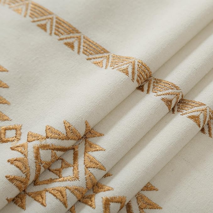ColorBird Boho Curtains Embroidered Gold Vintage Light Filtering Rod Pockets Curtain 63 inch Length 2 Panels Set Drapes for Living Room Bedroom