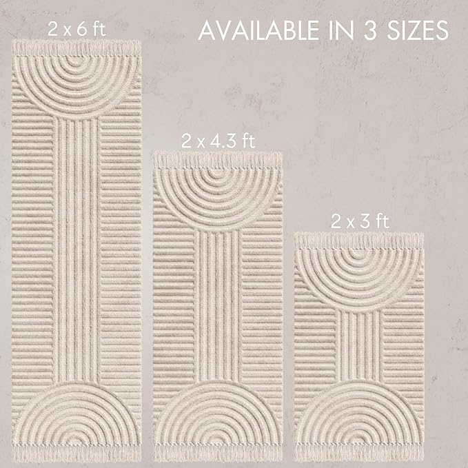KIBAGA Boho Bathroom Rug with Tassels - Soft, Washable, Non-Slip Cotton Mat - Perfect 2x4.3 ft. Size to Enhance Modern Home Decor