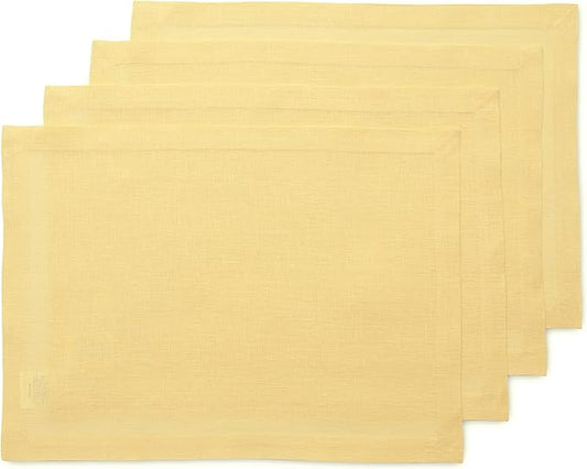 Solino Home Linen Yellow Placemats Set of 4-100% Pure Linen Placemats 14 x 19 Inch for Summer - Fete