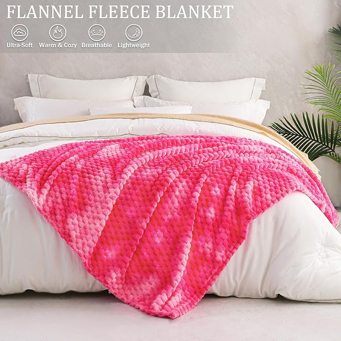 Exclusivo Mezcla Twin Size Soft Fleece Blanket, 60x80 Inches Stylish Jacquard Velvet Blanket for Bed, Fuzzy Cozy Lightweight for All Season, Tie-dye Hot Pink