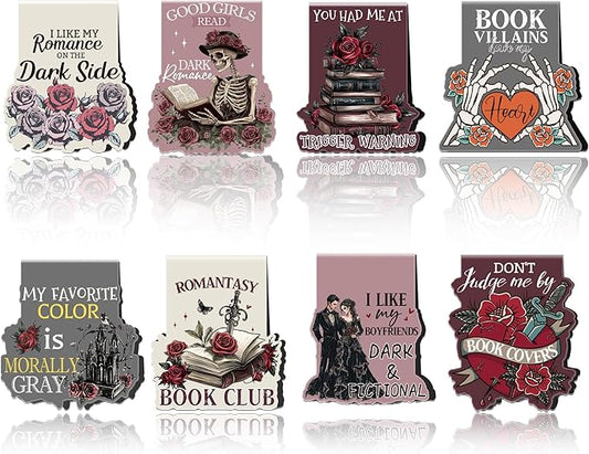 Dark Romance Magnetic Bookmarks: 8 Pcs Gothic Skeleton Magnet Book Marks, Dark Romance Merch, Romantasy Page Markers Clips, Bookish Gifts Reading Women Book Lovers