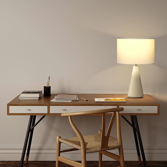 Brightech Nathaniel LED Table Lamp - Modern White Cement Tower Table Lamp for Bedside, Nightstand, Desk - Cozy Soft White Light for Living Room, Bedroom