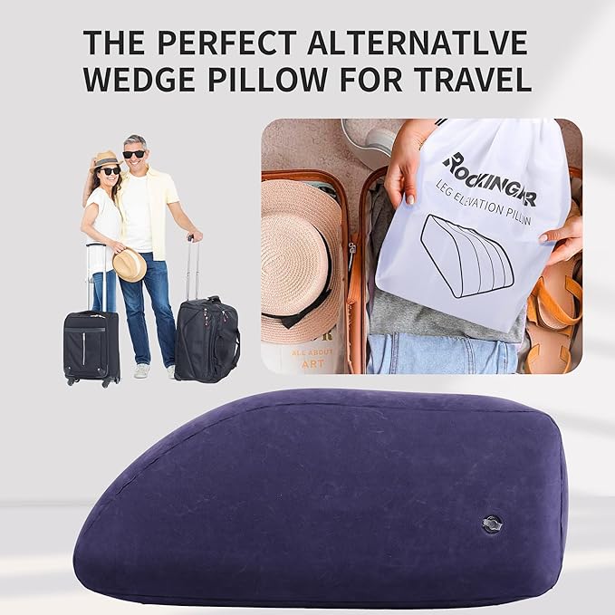 Leg Elevation Pillow, Inflatable Wedge Pillows for Sleeping, Knee Pillow for Legs Relax Muscles and Comfort Reduce Swelling,Injury,Recovery (25.5 x 23.5 x 8.5 inches)