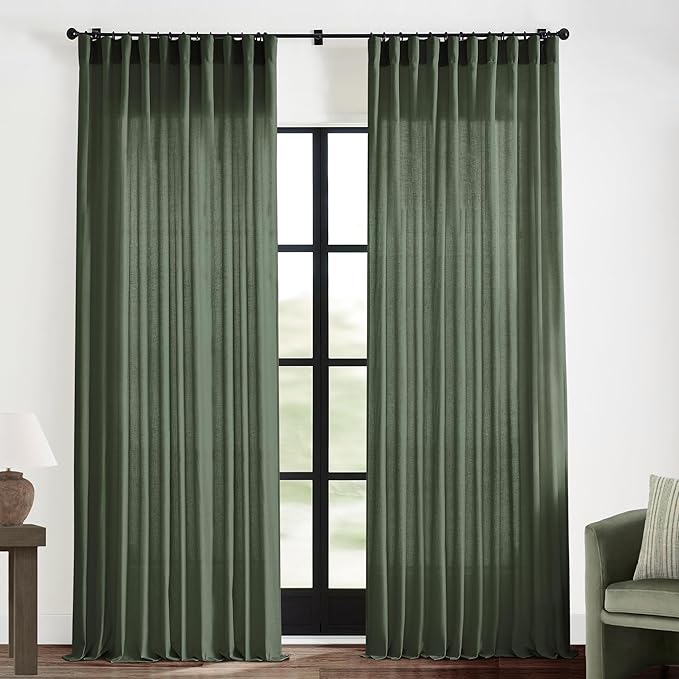 XTMYI 70 Inch Wide Loden Back Tab/Hook Belt Linen Cotton Sheer Curtains for Bedroom,2 Panels,96 Inch Length