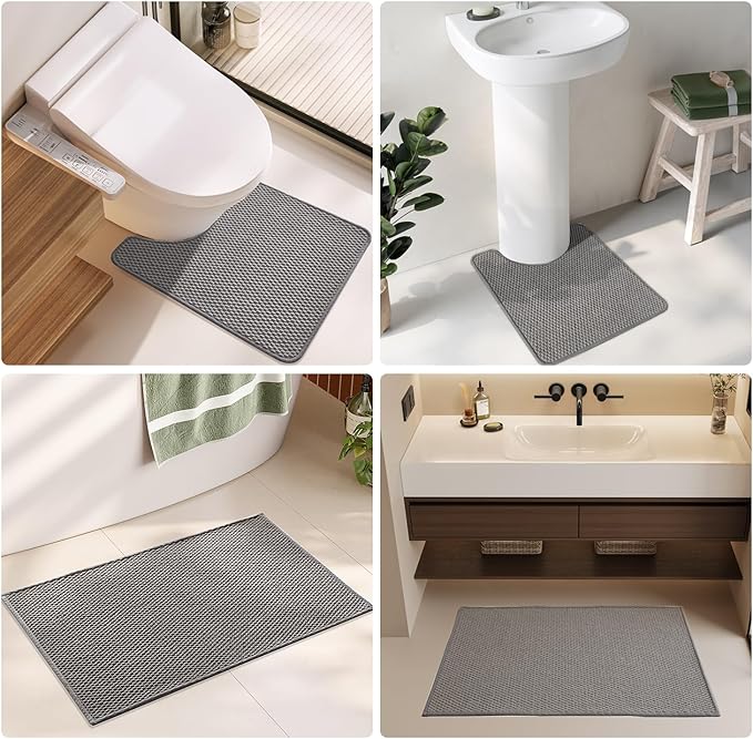 Bathroom Rugs Non Slip Washable, Super Absorbent Thin Bath Mat Small Quick Dry Low Pile Bathroom Rug, Light Grey 16"x24"