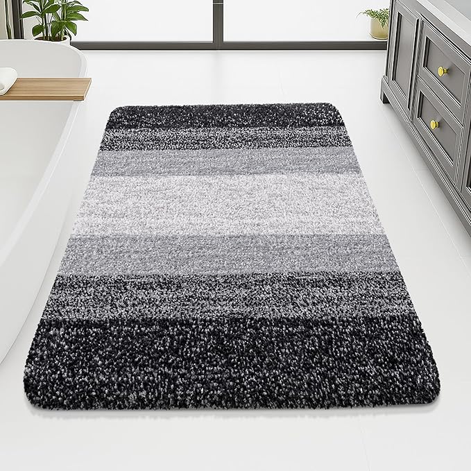 Arotive Microfiber Bathroom Rugs, Shaggy Soft and Absorbent Bath Rug, Non-Slip, Thick Plush Machine Washable Dry Bath Mats for Bathroom, Tub and Shower, 70x46, Black