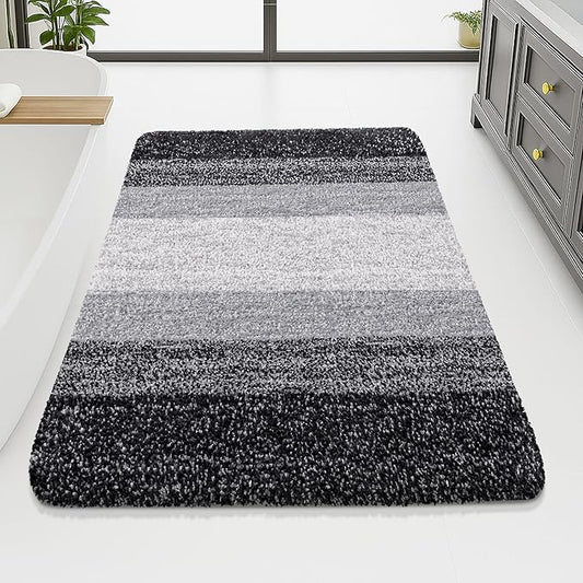 Arotive Microfiber Bathroom Rugs, Shaggy Soft and Absorbent Bath Rug, Non-Slip, Thick Plush Machine Washable Dry Bath Mats for Bathroom, Tub and Shower, 70x46, Black