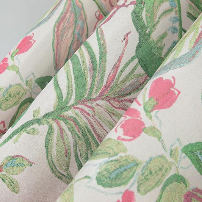 Leeva Green and Pink Hues Print Window Curtains, Leaves Flower Farmhouse Garden Style 84 Inch Long Semi-Blackout Curtain and Drapes for Living Room Guest Room Bedroom, 2 Panels