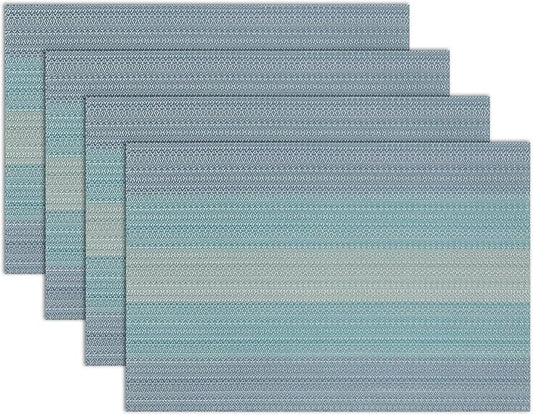 Winknowl Placemats, Set of 4 Heat Resistant Stain Resistant Woven Vinyl Insulation Placemats, Durable Washable Elegant Table Mats for Dining (Blue)