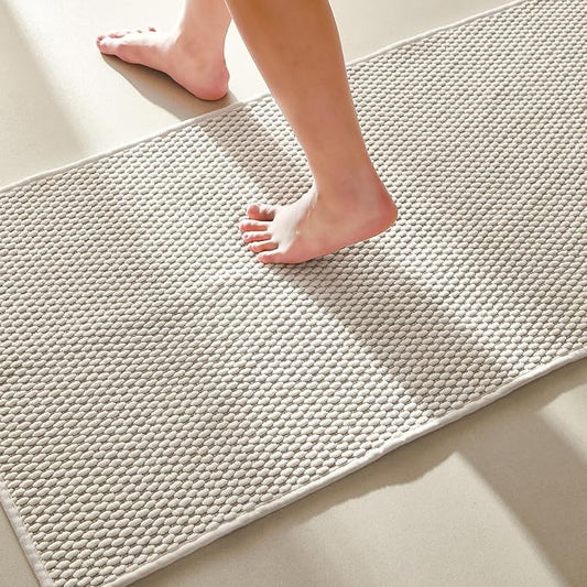 Bathroom Rugs Non Slip Washable, Super Absorbent Thin Bath Mat Small Quick Dry Low Pile Bathroom Rug, Ivory White 20"x30"