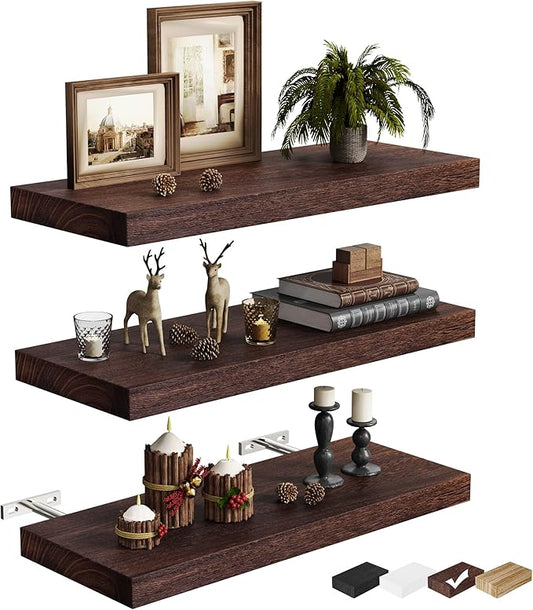 3 Packs Floating Shelves for Wall Storage Rustic Farmhouse Antique Vintage Retro Primitive Cottage Magnolia Southwest Western Fall Home Decor Mounted Living Room Bedroom Dorm Hanging Shelf Brown