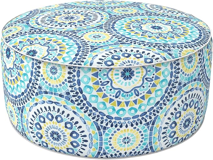 LVTXIII Inflatable Stool Ottoman Footrest with Handle, All Weather Foot Rest, Indoor or Outdoor Use for Home Patio Garden and Camping, D21 x H9, Delancey Lagoon
