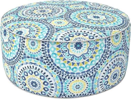 LVTXIII Inflatable Stool Ottoman Footrest with Handle, All Weather Foot Rest, Indoor or Outdoor Use for Home Patio Garden and Camping, D21 x H9, Delancey Lagoon