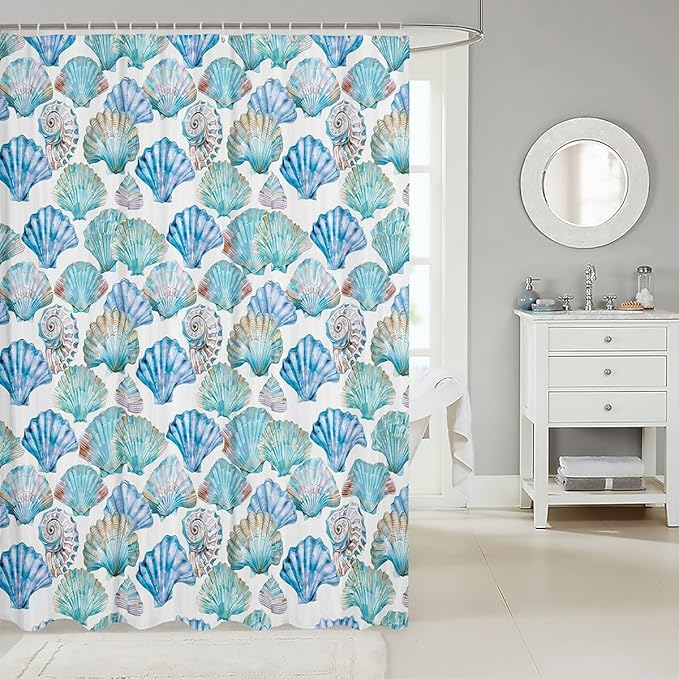 Feelyou Seashell Conch Print Shower Curtain 72"x84" Kids Marine Life Sea Bathroom Shower Curtain Set for Boys Girls Teens Ocean Marine Themed Bath Curtain Sea Coastal Nautical Bathroom Accessories
