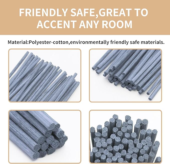 VFULIE 100PCS Reed Diffuser Sticks, 10 Inch Natural Rattan Wood Sticks Essential Oil Aroma Diffuser Sticks Refill Replacement for Aroma Fragrance (Grey-Blue)