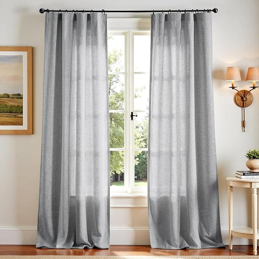 jinchan Grey Linen Blend Curtains 96 inch Length 2 Panels for Bedroom Living Room, Floor to Ceiling 50 inch Wide Farmhouse Drapes with Rod Pocket Back Tab(50W x 96L, Grey)