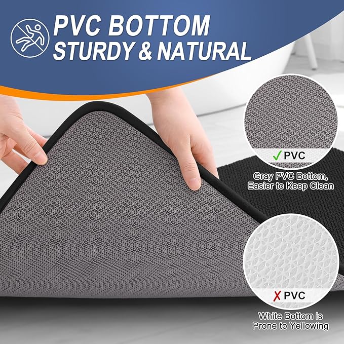 OLANLY Thick Memory Foam Bath Mat Rug 47x17, Extra Soft Absorbent Bathroom Rug, Quick Dry Bath Mats, Non-Slip, Machine Washable Carpet for Bathroom, Tub and Shower, Home Decor Accessories, Black
