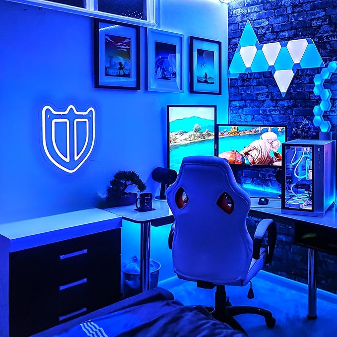 FF14 Paladin Neon Sign for Wall Decor, Shield Neon Light for Game Room, Bedroom, Man Cave, Birthday Decorations, Fans Gifts, Collection, USB Powered, Blue, 11.8"x 9.8"