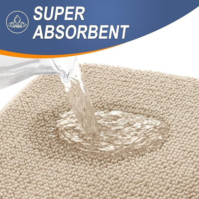 OLANLY Thick Memory Foam Bath Mat Rug 59x20, Extra Soft Absorbent Bathroom Rug, Quick Dry Bath Mats, Non-Slip, Machine Washable Carpet for Bathroom, Tub and Shower, Home Decor Accessories, Beige