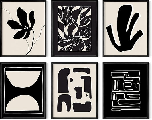 HAUS AND HUES Abstract Art Wall Decor - Set of 6 Modern Art Gallery Display, Abstract Minimalist Wall Art, Mid Century Modern Artwork, Modern Art Wall Decor Neutral Art (Unframed 16x20)