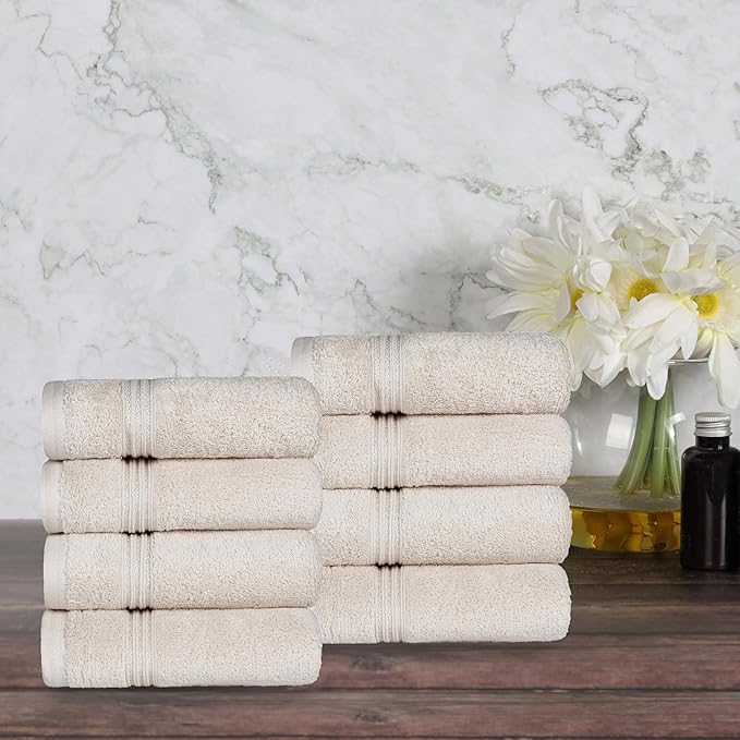 Superior Egyptian Cotton 8-Piece Hand Towel Set, Towel Basics For Quick Dry, Absorbent Small Towels, Facial, Spa, Kitchen, Bathroom Essentials, Apartment, Guest Bath, Soft, Washcloth, Ivory