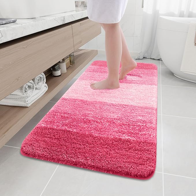 Arotive Microfiber Bathroom Rugs, Shaggy Soft and Absorbent Bath Rug, Non-Slip, Thick Plush Machine Washable Dry Bath Mats for Bathroom, Tub and Shower, 47x24, Pink