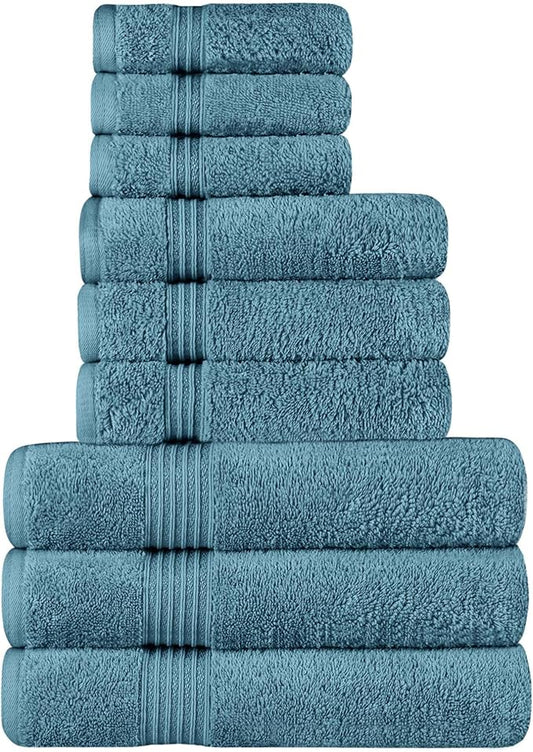 Superior Egyptian Cotton 9-Piece Towel Set, Assorted Towels for Home Bathroom, Guest Bath Decor Essentials, Includes 3 Bath, 3 Hand, 3 Face Towels/Washcloths, Quick Dry, Absorbent - Sapphire