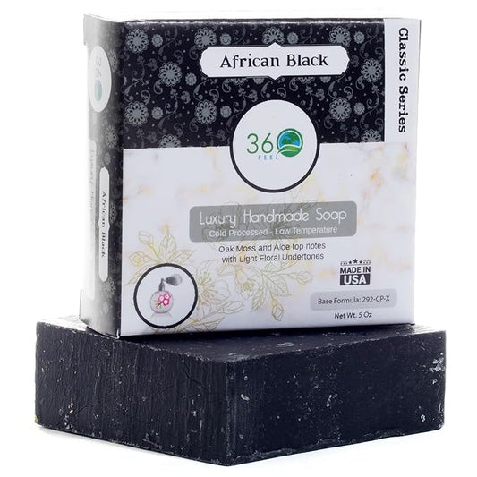 360Feel African Black Soap - Handcrafted Castile Soap Bar with Soothing Scent - Handmade with Essential Oil - Suitable Gift for Anniversaries, Weddings, and Holiday Stockings - Rich Lather