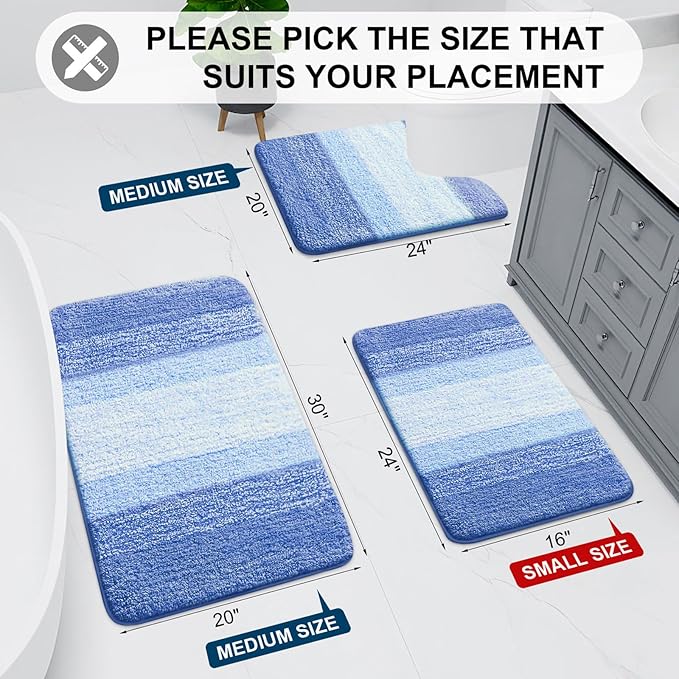 Arotive Microfiber Bathroom Rugs, Shaggy Soft and Absorbent Bath Rug, Non-Slip, Thick Plush Machine Washable Dry Bath Mats for Bathroom, Tub and Shower, 30x20, Light Royal Blue