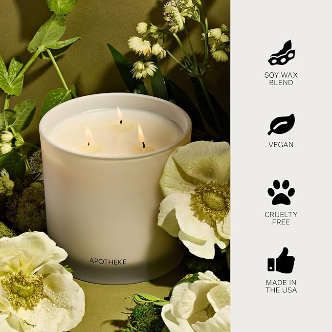 APOTHEKE Verdant Garden Scented Candles for Home - Aromatherapy 3-Wick Jar Candle with Soy Wax Blend - Long-Lasting Scent with Natural Essential & Perfume-Grade Oils