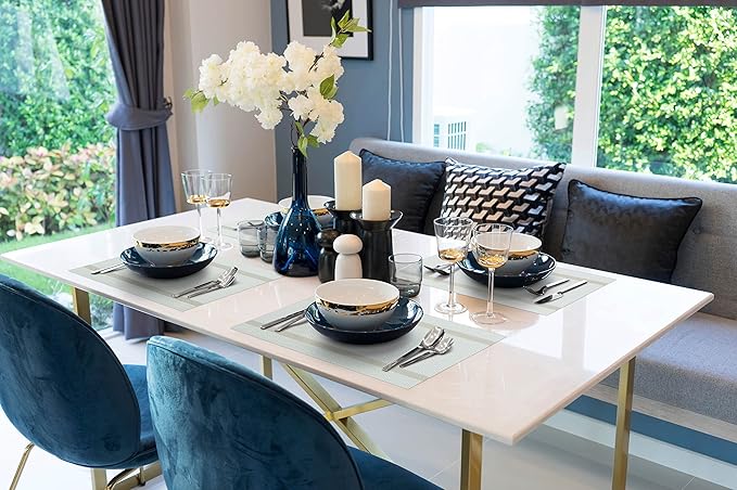 More Décor Dining Table Placemats, Washable Heat-Resistant PVC Vinyl Table Mats for Dining Room and Kitchen, Anti-Slip - Set of 4 - Ivory