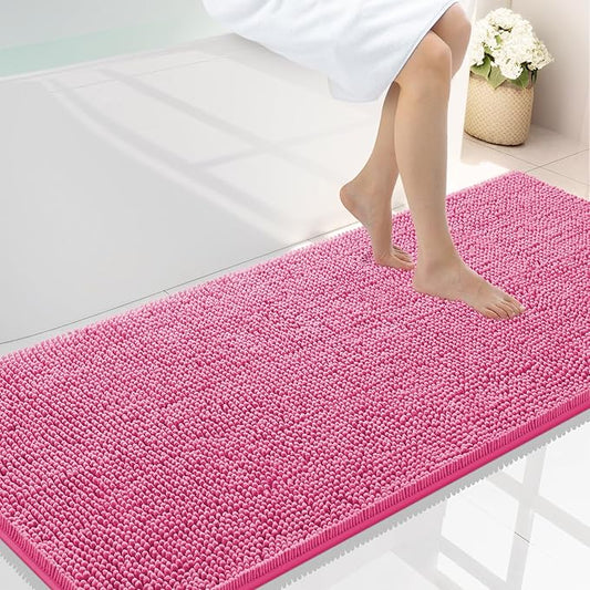 Smiry Luxury Chenille Bathroom Rugs 59x24, Extra Soft and Absorbent Shaggy Bath Mat, Machine Washable, Non-Slip Plush Carpet Runner for Tub, Shower, and Floor, Home Decor Accessories, Hot Pink