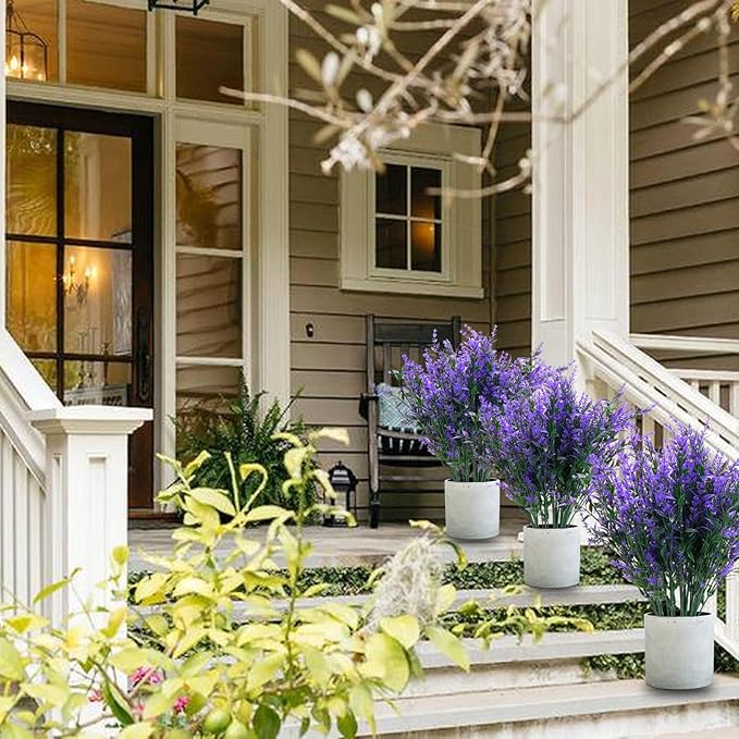 Artificial Flowers, Lavender Fake Flowers 12 Bundles UV Resistant Shrubs Faux Plastic Greenery Plants Hanging Planter Flora Fence Indoor Outside Wedding Indoor Farmhouse Decor (Violet)