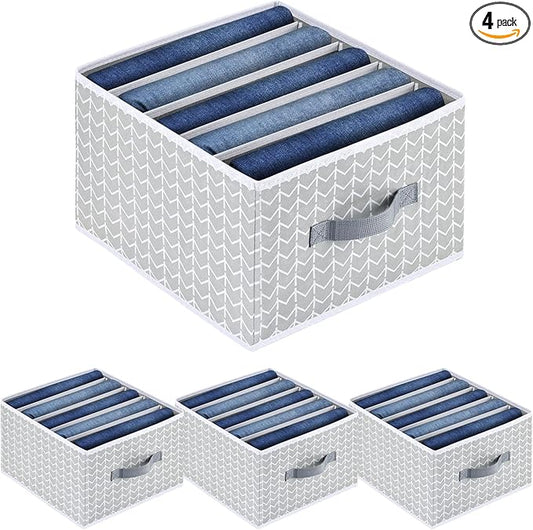 Clothes Organizers and Storage - Fabric Jeans Organizer with Handles, Foldable Drawer Dividers for Clothes, Closet Shelf Organizer for Shirts, Bra, Sweater, Scarf, 4 Pack, Arrow