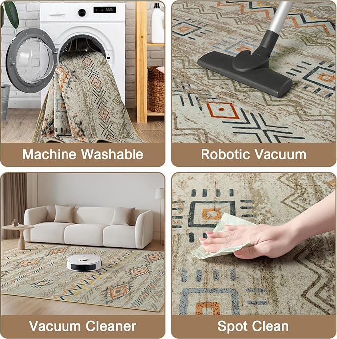Area Rug Living Room Rugs Large Soft Boho Farmhouse Indoor Floor Rug (Brown, 5'x7')