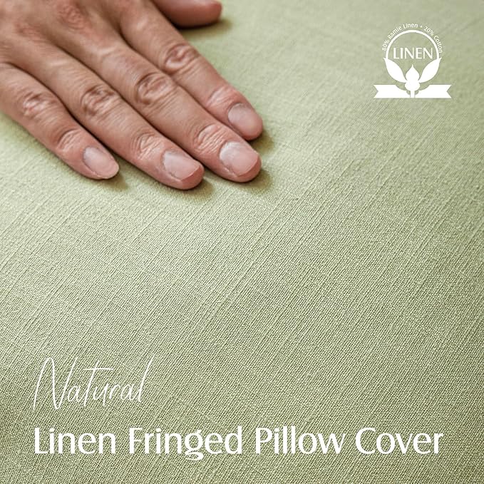 Foindtower Set of 2 Decorative Linen Fringe Throw Pillow Covers Farmhouse Cushion Cover with Tassels Lumbar Accent Pillowcase for Couch Bed Living Room Home Bedroom Decor,12×24 Inch,Light Sage Green