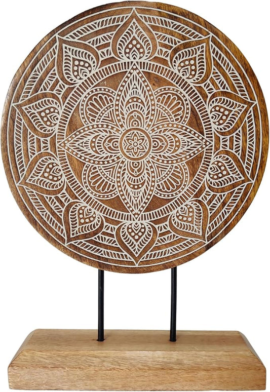Wooden Carved Handmade Engraved Table Decor - Table Statue for Living Room, Bedroom, Office Desktop, Cabinets, Shelf (Natural White)