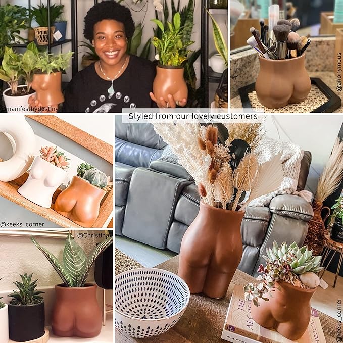 BASE ROOTS Plant Pot Ceramic Planter Vase with Drainage for Succulents, Cactus, Flowers - Ideal for Boho Indoor & Outdoor Garden, Aesthetic Living Room, Bedroom, Desk Organizer Decor & Gift Idea
