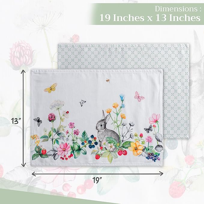 Maison d' Hermine Placemats Set of 4 100% Cotton Washable Cloth Place Mats, Reusable Table Mats for Kitchen Dining Decoration, Party, Wedding, Restaurant Spring/Summer (Printemps, 13" x 19")