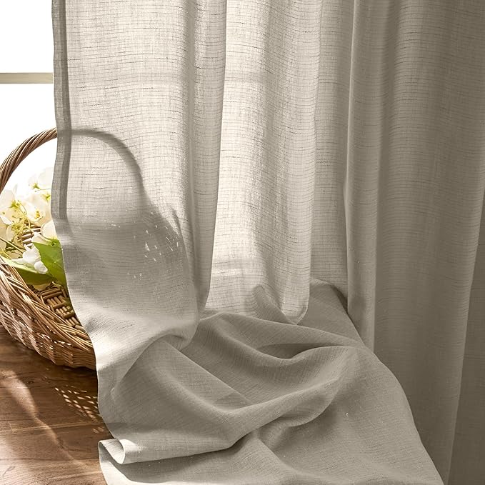 jinchan Oat Linen Blend Closet Curtains 63 inch Length 2 Panels for Bedroom Bathroom, Farmhouse Country Cottage Core Style 38 inch Wide Drapes with Rod Pocket Back Tab(38W x 63L, Oat)