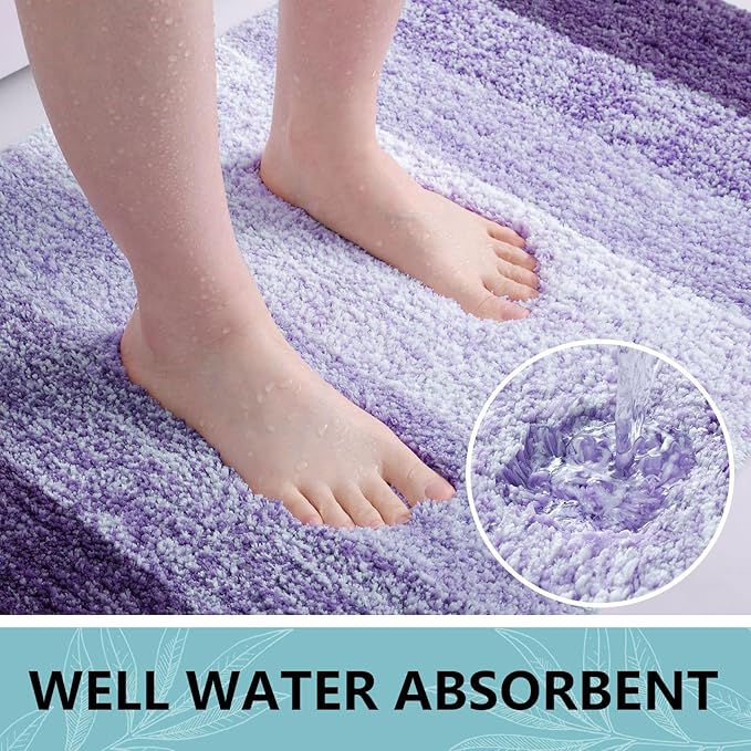 Arotive Microfiber Bathroom Rugs, Shaggy Soft and Absorbent Bath Rug, Non-Slip, Thick Plush Machine Washable Dry Bath Mats for Bathroom, Tub and Shower, 54x24, Dark Purple