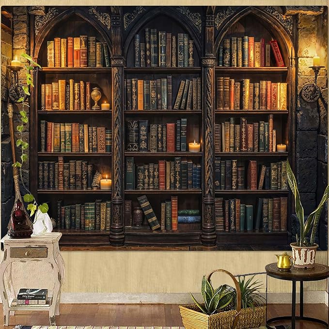 Lunerfex Vintage Bookshelf Library Tapestry Wall Decor Tapestry for Bedroom Art Tapestries Wall Hanging for Bedroom Living Room Bookshelf03 60"x80"