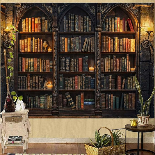 Lunerfex Vintage Bookshelf Library Tapestry Wall Decor Tapestry for Bedroom Art Tapestries Wall Hanging for Bedroom Living Room Bookshelf03 60"x80"