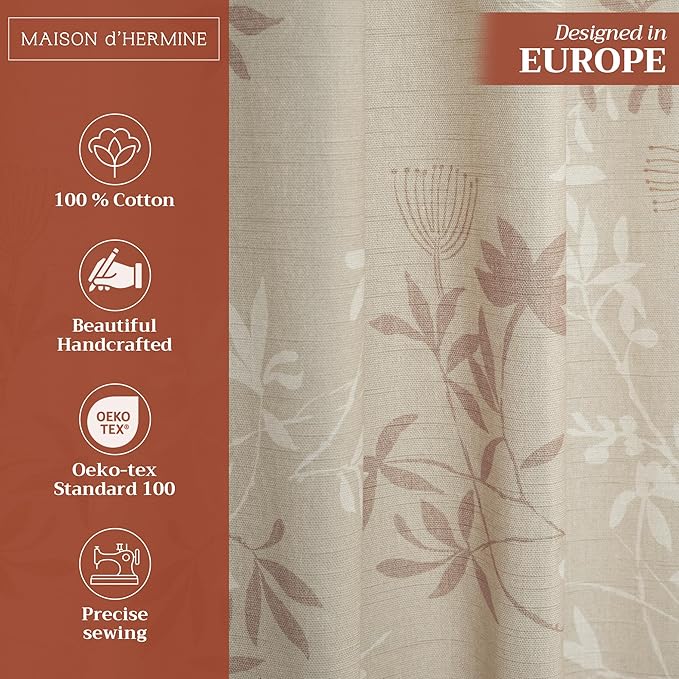 Maison d' Hermine Curtains for Living Room 100% Cotton 84 inch Length One Panel Light Filtering Curtains for Bedroom Windows with Rod and Loop Pockets Drapes (Louxor Beige, 50" W x 84" L)