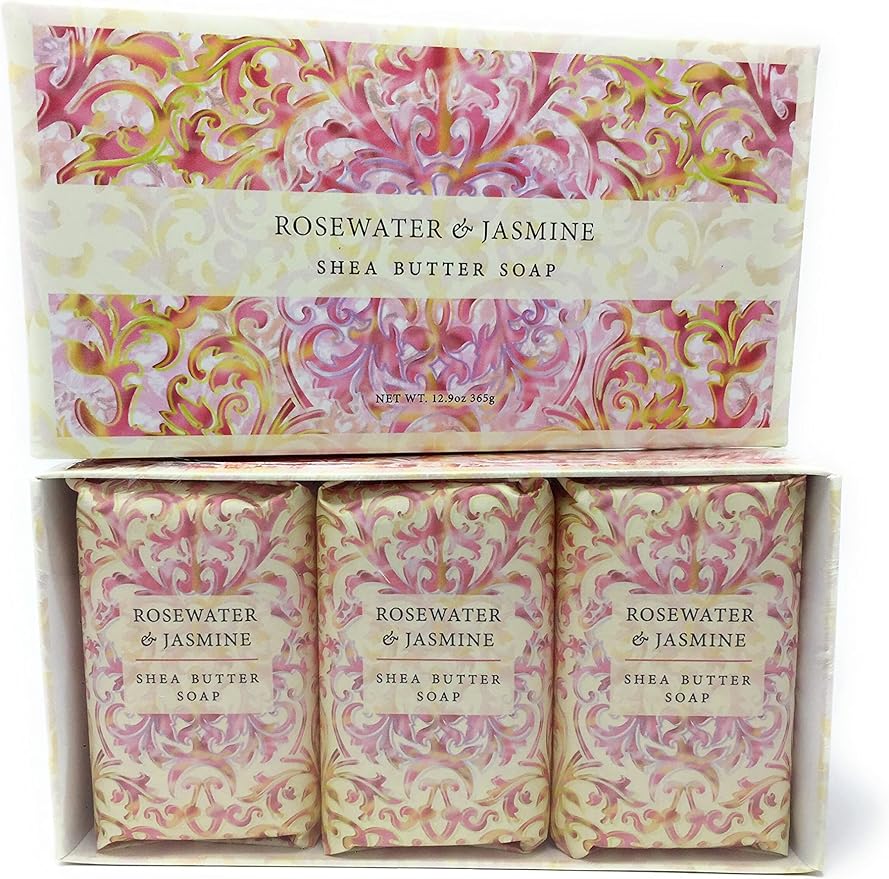 Greenwich Bay Trading Co. Shea Butter Soap, 12.9 Ounce, Rosewater & Jasmine, 3 Pack