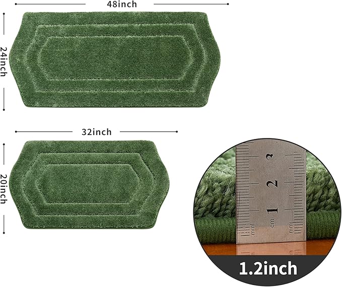 COSY HOMEER Extra Thick Bath Rugs Sets for Bathroom - Anti-Slip Bath Linen Sets Mats Soft 100% Strong Polyester Living Room Bedroom Water Absorbent(Green,20x32+24x48 -Inches)