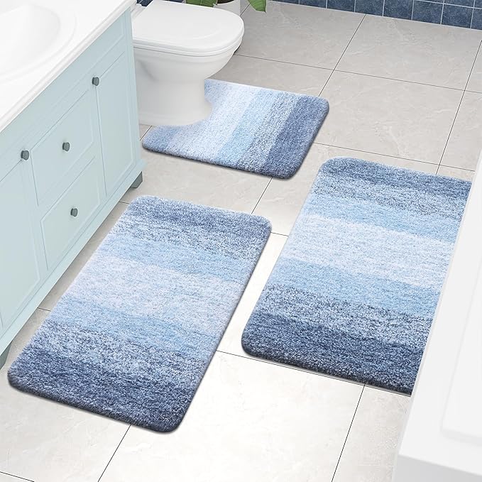 Arotive Microfiber Bathroom Rugs, Shaggy Soft and Absorbent Bath Rug, Non-Slip, Thick Plush Machine Washable Dry Bath Mats for Bathroom, Tub and Shower, 34x21, Light Blue